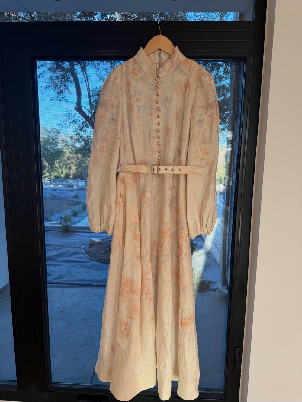 Zimmermann Cream Blush Floral Maxi Dress with Belt size 1